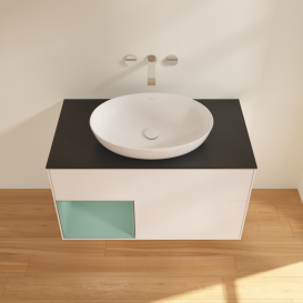 Тумба под раковину Villeroy & Boch Finion 100х50,1 см с подсветкой МДФ белый матовый лак/стекло черное матовое GA12GMMT