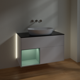 Тумба под раковину Villeroy & Boch Finion 100х50,1 см с подсветкой МДФ белый матовый лак/стекло черное матовое GA12GMMT