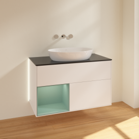 Тумба под раковину Villeroy & Boch Finion 100х50,1 см с подсветкой МДФ белый матовый лак/стекло черное матовое GA12GMMT