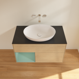 Тумба под раковину Villeroy & Boch Finion 100х50,1 см с подсветкой МДФ шпон дуба/стекло черное матовое GA12GMPC