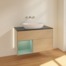 Тумба под раковину Villeroy & Boch Finion 100х50,1 см с подсветкой МДФ шпон дуба/стекло черное матовое GA12GMPC