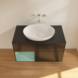 Тумба під раковину Villeroy & Boch Finion 100х50,1 см із підсвічуванням МДФ чорний матовий лак/скло чорне матове GA12GMPD