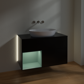 Тумба під раковину Villeroy & Boch Finion 100х50,1 см із підсвічуванням МДФ чорний матовий лак/скло чорне матове GA12GMPD