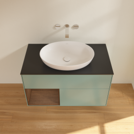 Тумба под раковину Villeroy & Boch Finion 100х50,1 см с подсветкой МДФ оливковый матовый лак/стекло черное матовое GA12GNGM