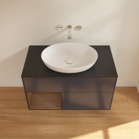 Тумба под раковину Villeroy & Boch Finion 100х50,1 см с подсветкой МДФ темно-синий матовый лак/стекло черное матовое GA12GNHG