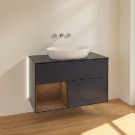 Тумба под раковину Villeroy & Boch Finion 100х50,1 см с подсветкой МДФ темно-синий матовый лак/стекло черное матовое GA12GNHG