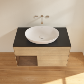 Тумба під раковину Villeroy & Boch Finion 100х50,1 см із підсвічуванням МДФ шпон дуба/скло чорне матове GA12GNPC