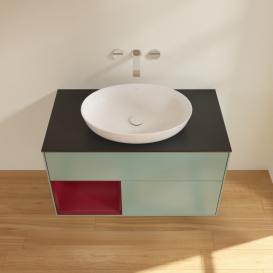 Тумба под раковину Villeroy & Boch Finion 100х50,1 см с подсветкой МДФ оливковый матовый лак/стекло черное матовое GA12HBGM