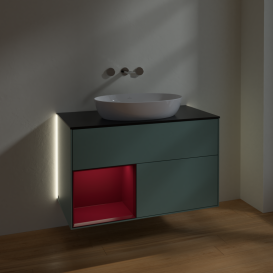 Тумба под раковину Villeroy & Boch Finion 100х50,1 см с подсветкой МДФ оливковый матовый лак/стекло черное матовое GA12HBGM