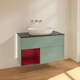 Тумба под раковину Villeroy & Boch Finion 100х50,1 см с подсветкой МДФ оливковый матовый лак/стекло черное матовое GA12HBGM