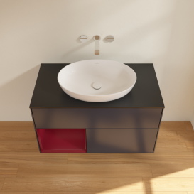 Тумба под раковину Villeroy & Boch Finion 100х50,1 см с подсветкой МДФ темно-синий матовый лак/стекло черное матовое GA12HBHG