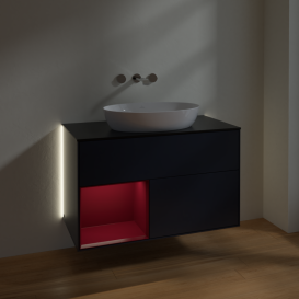 Тумба под раковину Villeroy & Boch Finion 100х50,1 см с подсветкой МДФ темно-синий матовый лак/стекло черное матовое GA12HBHG