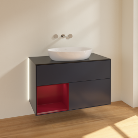Тумба под раковину Villeroy & Boch Finion 100х50,1 см с подсветкой МДФ темно-синий матовый лак/стекло черное матовое GA12HBHG