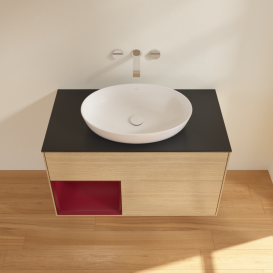 Тумба под раковину Villeroy & Boch Finion 100х50,1 см с подсветкой МДФ шпон дуба/стекло черное матовое GA12HBPC