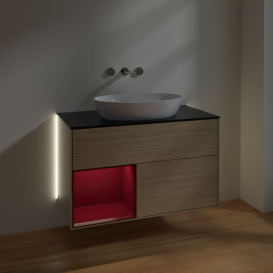 Тумба под раковину Villeroy & Boch Finion 100х50,1 см с подсветкой МДФ шпон дуба/стекло черное матовое GA12HBPC