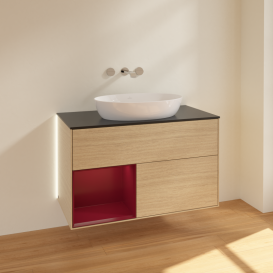 Тумба под раковину Villeroy & Boch Finion 100х50,1 см с подсветкой МДФ шпон дуба/стекло черное матовое GA12HBPC