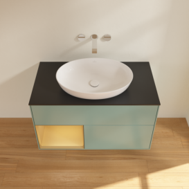 Тумба под раковину Villeroy & Boch Finion 100х50,1 см с подсветкой МДФ оливковый матовый лак/стекло черное матовое GA12HFGM