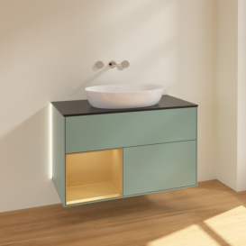 Тумба под раковину Villeroy & Boch Finion 100х50,1 см с подсветкой МДФ оливковый матовый лак/стекло черное матовое GA12HFGM