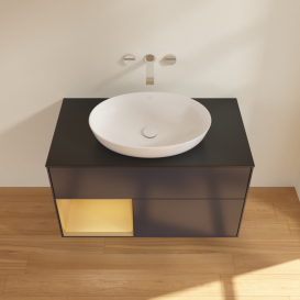 Тумба под раковину Villeroy & Boch Finion 100х50,1 см с подсветкой МДФ темно-синий матовый лак/стекло черное матовое GA12HFHG