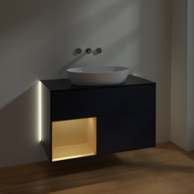 Тумба под раковину Villeroy & Boch Finion 100х50,1 см с подсветкой МДФ темно-синий матовый лак/стекло черное матовое GA12HFHG