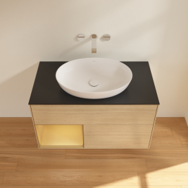 Тумба под раковину Villeroy & Boch Finion 100х50,1 см с подсветкой МДФ шпон дуба/стекло черное матовое GA12HFPC