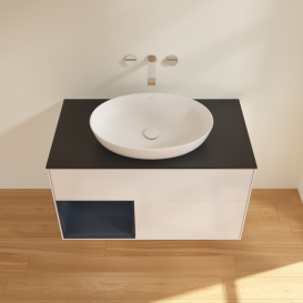 Тумба под раковину Villeroy & Boch Finion 100х50,1 см с подсветкой МДФ глянцевый белый лак/стекло черное матовое GA12HGGF