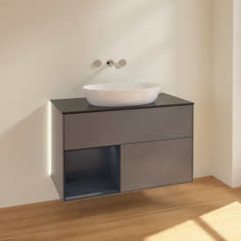 Тумба под раковину Villeroy & Boch Finion 100х50,1 см с подсветкой МДФ антрацит матовый лак/стекло черное матовое GA12HGGK