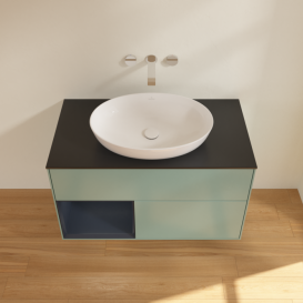 Тумба под раковину Villeroy & Boch Finion 100х50,1 см с подсветкой МДФ оливковый матовый лак/стекло черное матовое GA12HGGM