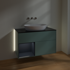 Тумба под раковину Villeroy & Boch Finion 100х50,1 см с подсветкой МДФ оливковый матовый лак/стекло черное матовое GA12HGGM