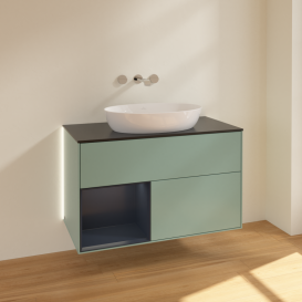 Тумба под раковину Villeroy & Boch Finion 100х50,1 см с подсветкой МДФ оливковый матовый лак/стекло черное матовое GA12HGGM