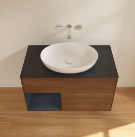 Тумба под раковину Villeroy & Boch Finion 100х50,1 см с подсветкой МДФ шпон грецкого ореха/стекло черное матовое GA12HGGN