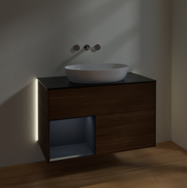 Тумба под раковину Villeroy & Boch Finion 100х50,1 см с подсветкой МДФ шпон грецкого ореха/стекло черное матовое GA12HGGN