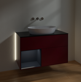 Тумба под раковину Villeroy & Boch Finion 100х50,1 см с подсветкой МДФ пион матовый лак/стекло черное матовое GA12HGHB