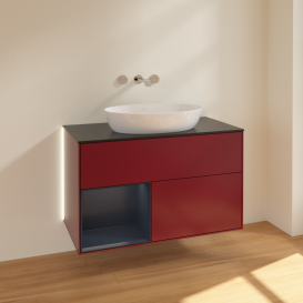 Тумба под раковину Villeroy & Boch Finion 100х50,1 см с подсветкой МДФ пион матовый лак/стекло черное матовое GA12HGHB