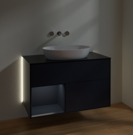 Тумба под раковину Villeroy & Boch Finion 100х50,1 см с подсветкой МДФ темно-синий матовый лак/стекло черное матовое GA12HGHG