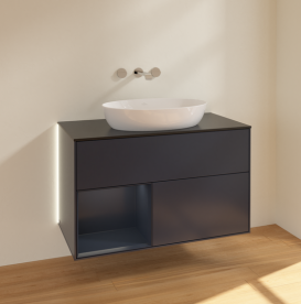 Тумба под раковину Villeroy & Boch Finion 100х50,1 см с подсветкой МДФ темно-синий матовый лак/стекло черное матовое GA12HGHG
