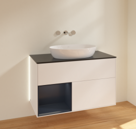 Тумба под раковину Villeroy & Boch Finion 100х50,1 см с подсветкой МДФ белый матовый лак/стекло черное матовое GA12HGMT