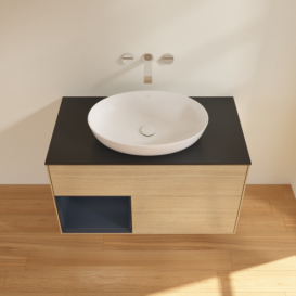 Тумба под раковину Villeroy & Boch Finion 100х50,1 см с подсветкой МДФ шпон дуба/стекло черное матовое GA12HGPC