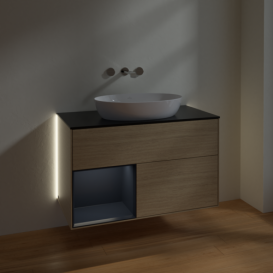 Тумба под раковину Villeroy & Boch Finion 100х50,1 см с подсветкой МДФ шпон дуба/стекло черное матовое GA12HGPC