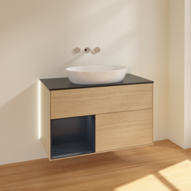 Тумба под раковину Villeroy & Boch Finion 100х50,1 см с подсветкой МДФ шпон дуба/стекло черное матовое GA12HGPC
