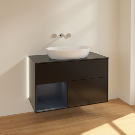 Тумба под раковину Villeroy & Boch Finion 100х50,1 см с подсветкой МДФ черный матовый лак/стекло черное матовое GA12HGPD