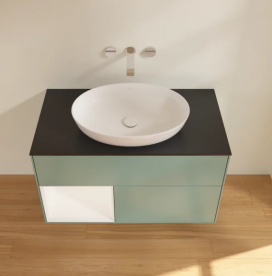 Тумба под раковину Villeroy & Boch Finion 100х50,1 см с подсветкой МДФ оливковый матовый лак/стекло черное матовое GA12MTGM