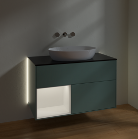 Тумба под раковину Villeroy & Boch Finion 100х50,1 см с подсветкой МДФ оливковый матовый лак/стекло черное матовое GA12MTGM