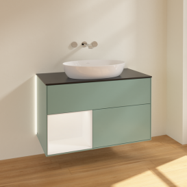 Тумба под раковину Villeroy & Boch Finion 100х50,1 см с подсветкой МДФ оливковый матовый лак/стекло черное матовое GA12MTGM