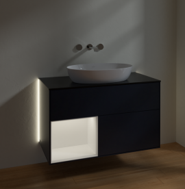 Тумба под раковину Villeroy & Boch Finion 100х50,1 см с подсветкой МДФ темно-синий матовый лак/стекло черное матовое GA12MTHG