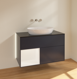 Тумба під раковину Villeroy & Boch Finion 100х50,1 см із підсвічуванням МДФ темно-синій матовий лак/скло чорне матове GA12MTHG