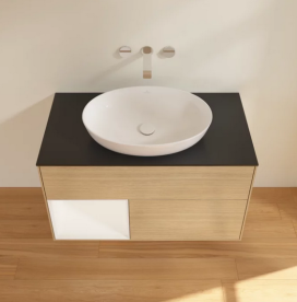 Тумба под раковину Villeroy & Boch Finion 100х50,1 см с подсветкой МДФ шпон дуба/стекло черное матовое GA12MTPC