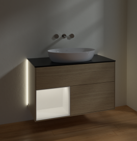 Тумба под раковину Villeroy & Boch Finion 100х50,1 см с подсветкой МДФ шпон дуба/стекло черное матовое GA12MTPC