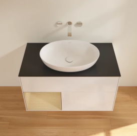 Тумба под раковину Villeroy & Boch Finion 100х50,1 см с подсветкой МДФ глянцевый белый лак/стекло черное матовое  GA12PCGF