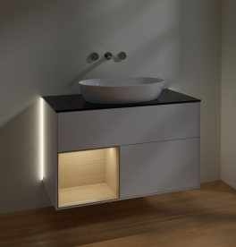 Тумба под раковину Villeroy & Boch Finion 100х50,1 см с подсветкой МДФ глянцевый белый лак/стекло черное матовое  GA12PCGF